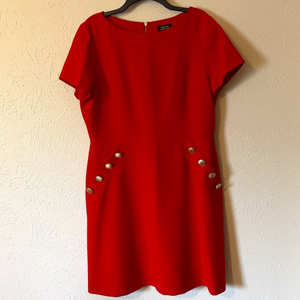 Tahari ASL Red Short Sleeve Dress, Size 14